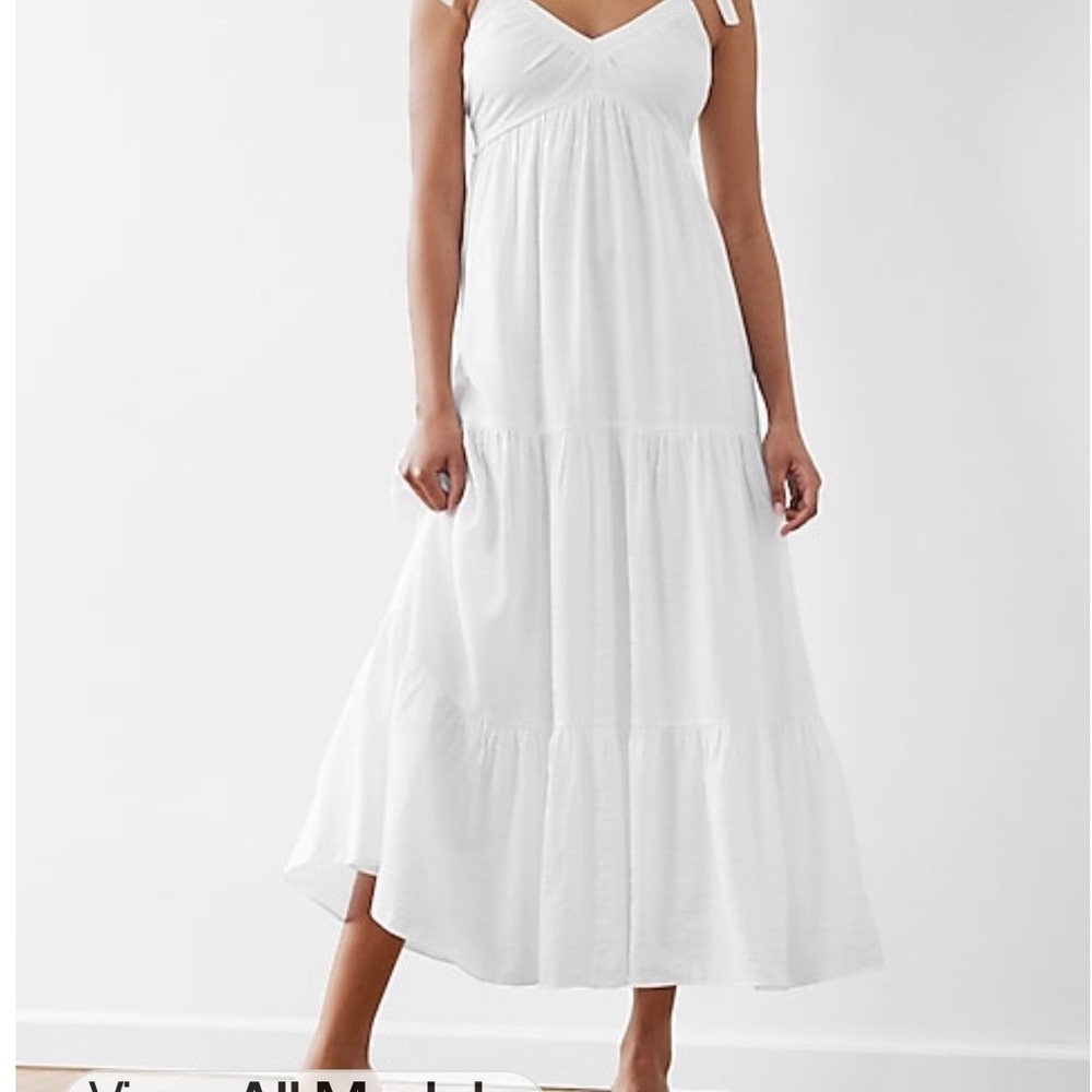 Tie Shoulder Tiered Maxi Dress White Express Reg: $108